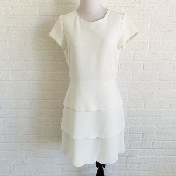 Club Monaco Colby White Dress Tiered White Scallop Mini Size 6 Wedding Shower - Picture 4 of 15